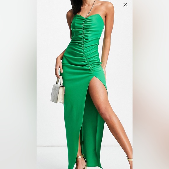 Asos design green sweetheart ruched gown SZ 10 - Picture 1 of 4